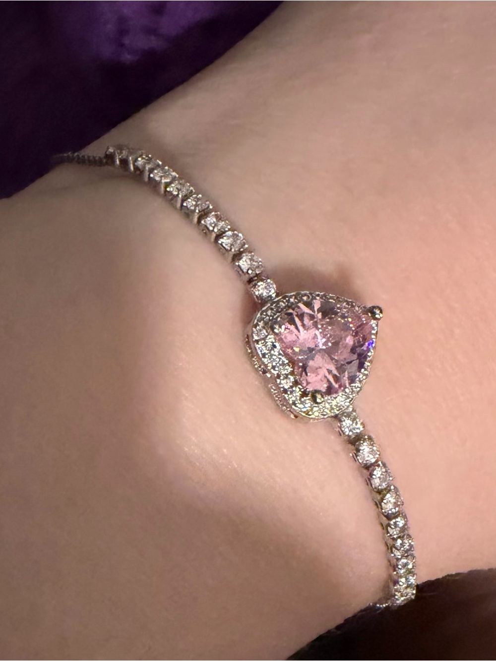 Pink Heart Crystal Halo Adjustable Bolo Bracelet